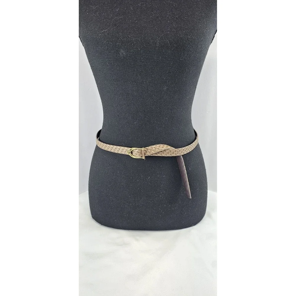 Etienne Aigner Braided Leather Belt 32 Brown Gold Horseshoe Buckle Vintage Taupe